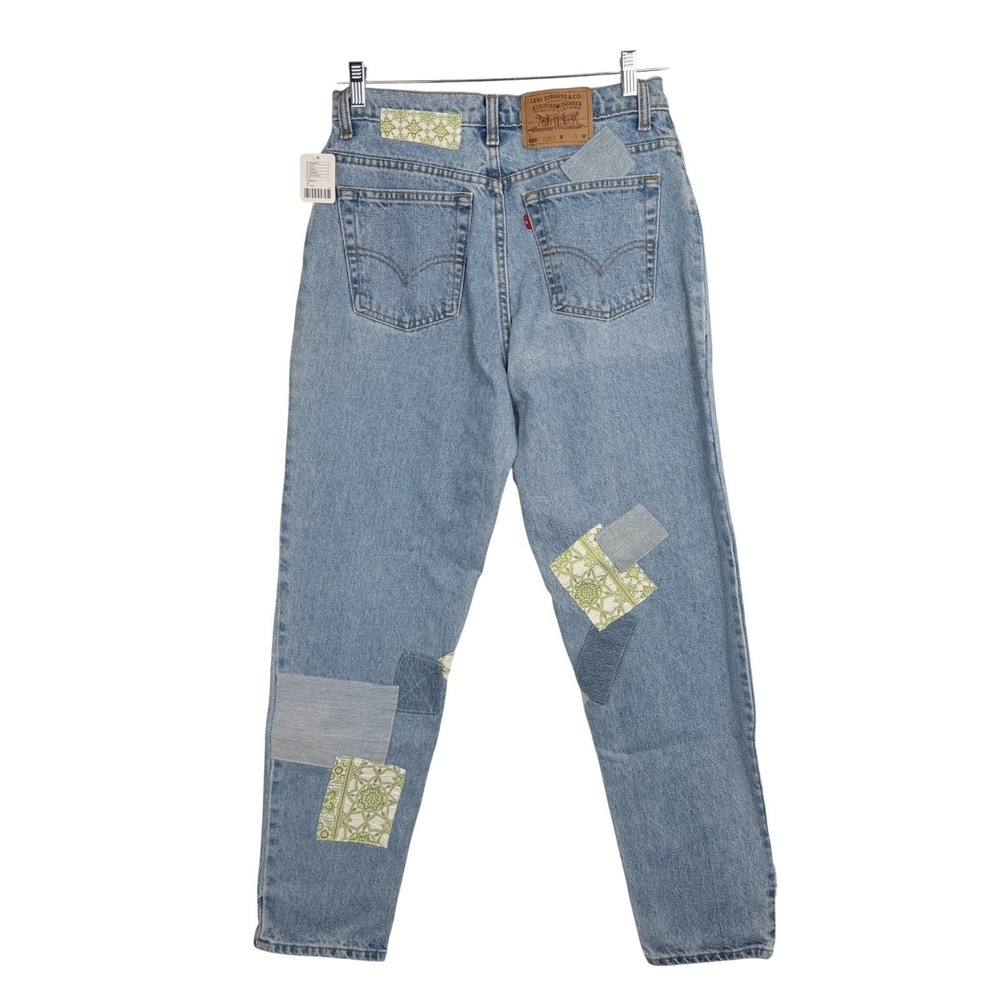 Urban Renewal Women's Blue Patchwork Festival Levi's 550 Boho Tapered Jeans 24 - Picture 2 of 10